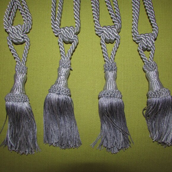 Silver Silky Curtain Tie Back Tassels x 4 - Picture 7 of 10
